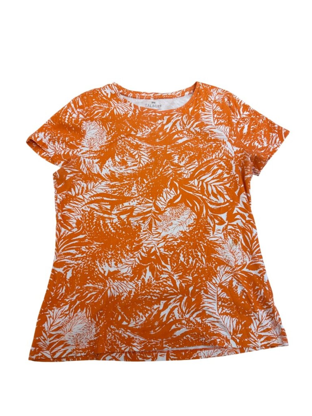 Talbots T-Shirt Top Size Large Womens Orange Tropical Print Cotton Graphic